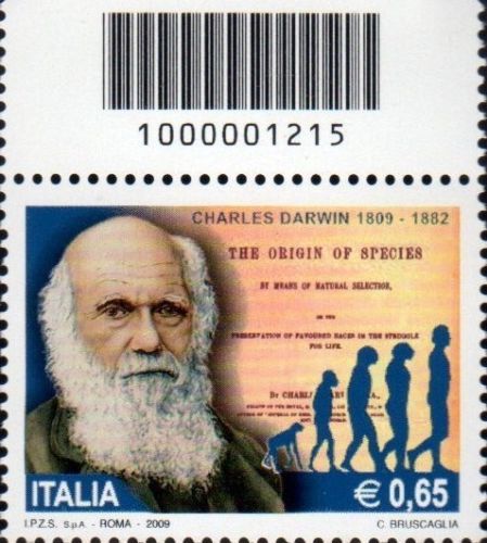 Francobollo realizzato da Poste Italiane per il bicentenario di Darwin del 2009
